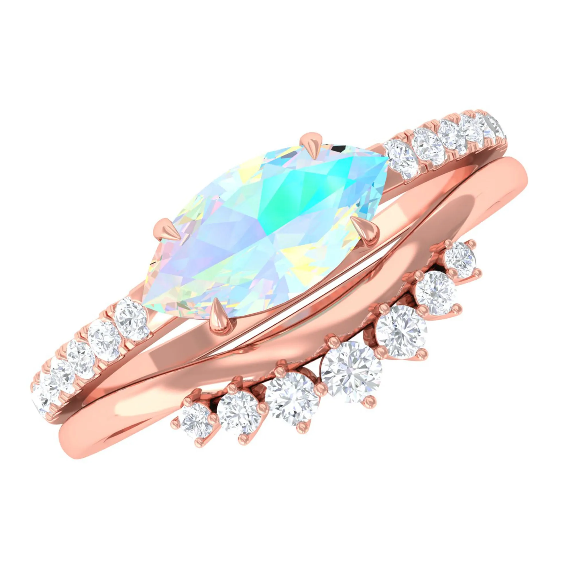 Marquise Ethiopian Opal East West Engagement Ring with Diamond Enhancer