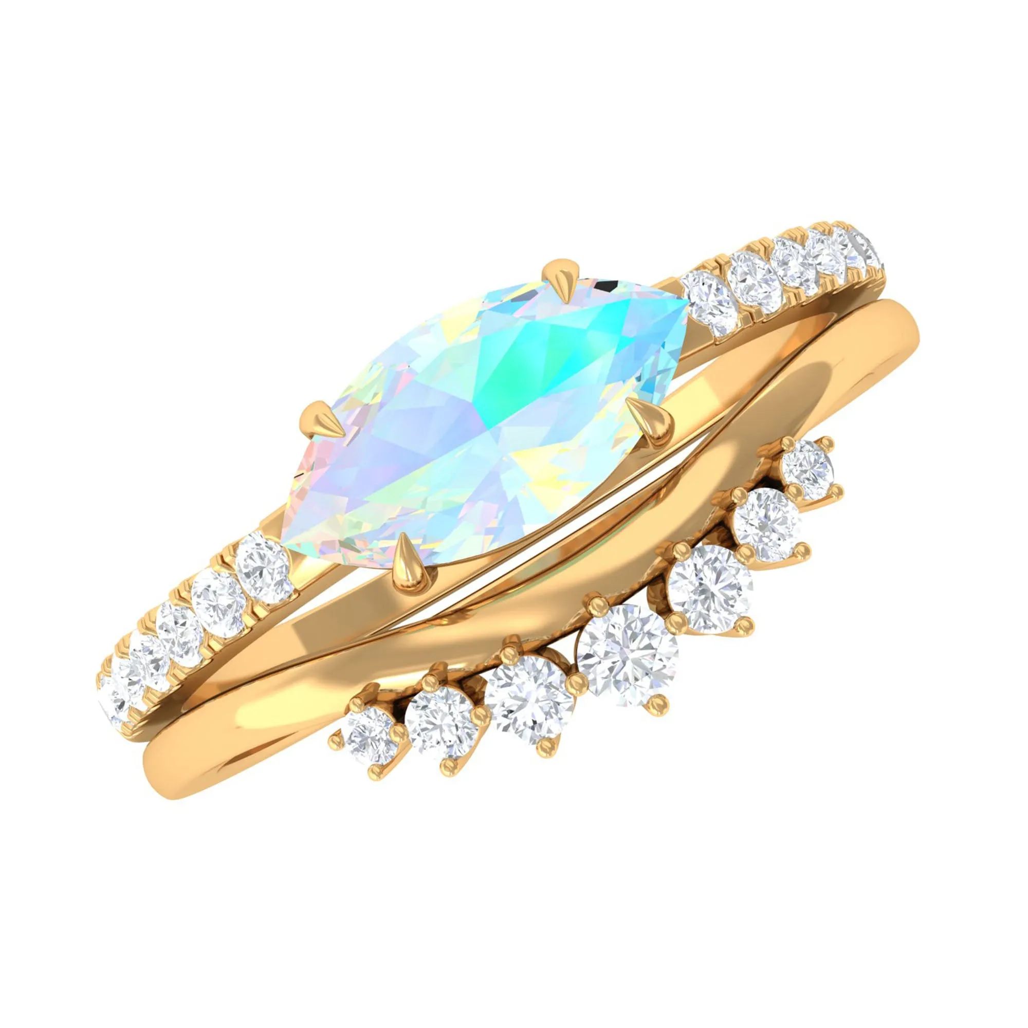 Marquise Ethiopian Opal East West Engagement Ring with Diamond Enhancer