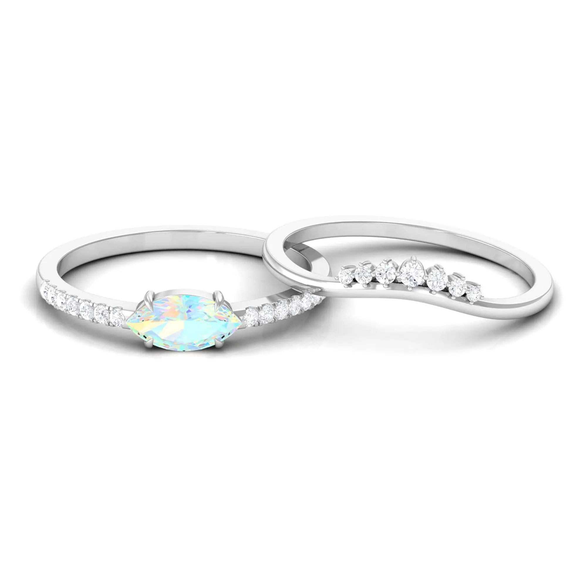 Marquise Ethiopian Opal East West Engagement Ring with Diamond Enhancer