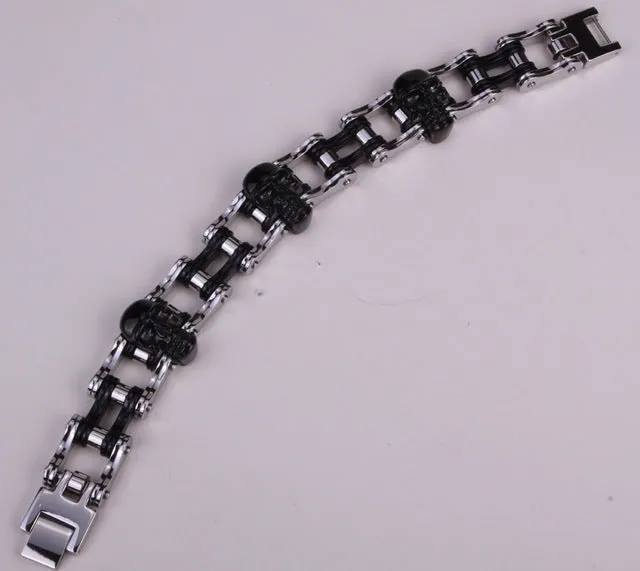 Metal Bike Chain Skulls Bracelet Stainless Steel