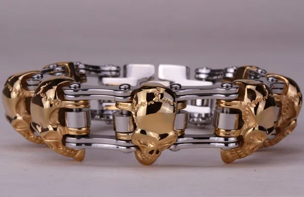 Metal Bike Chain Skulls Bracelet Stainless Steel