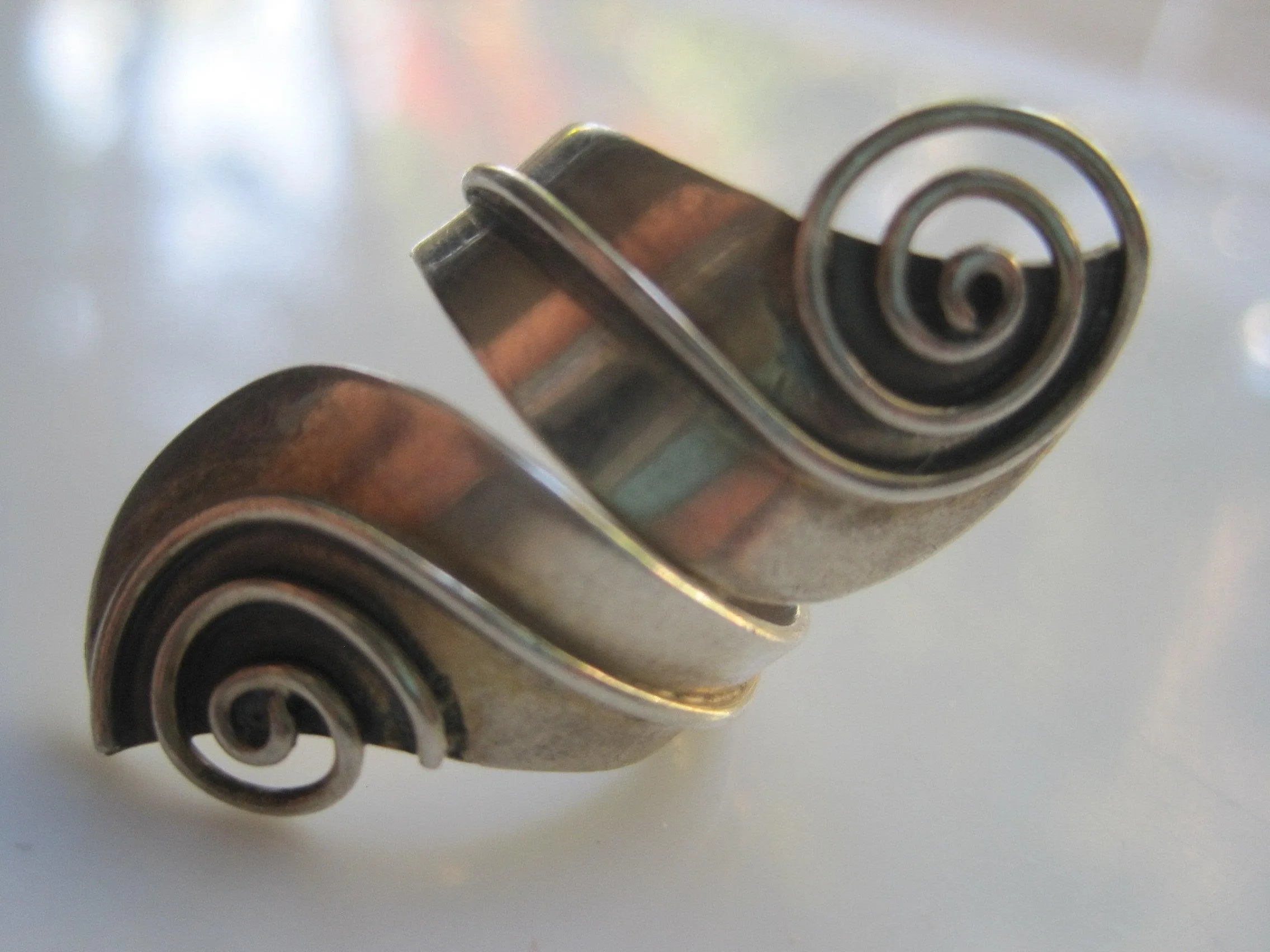 Mexican Ring Sterling Silver Bypass with Swirls