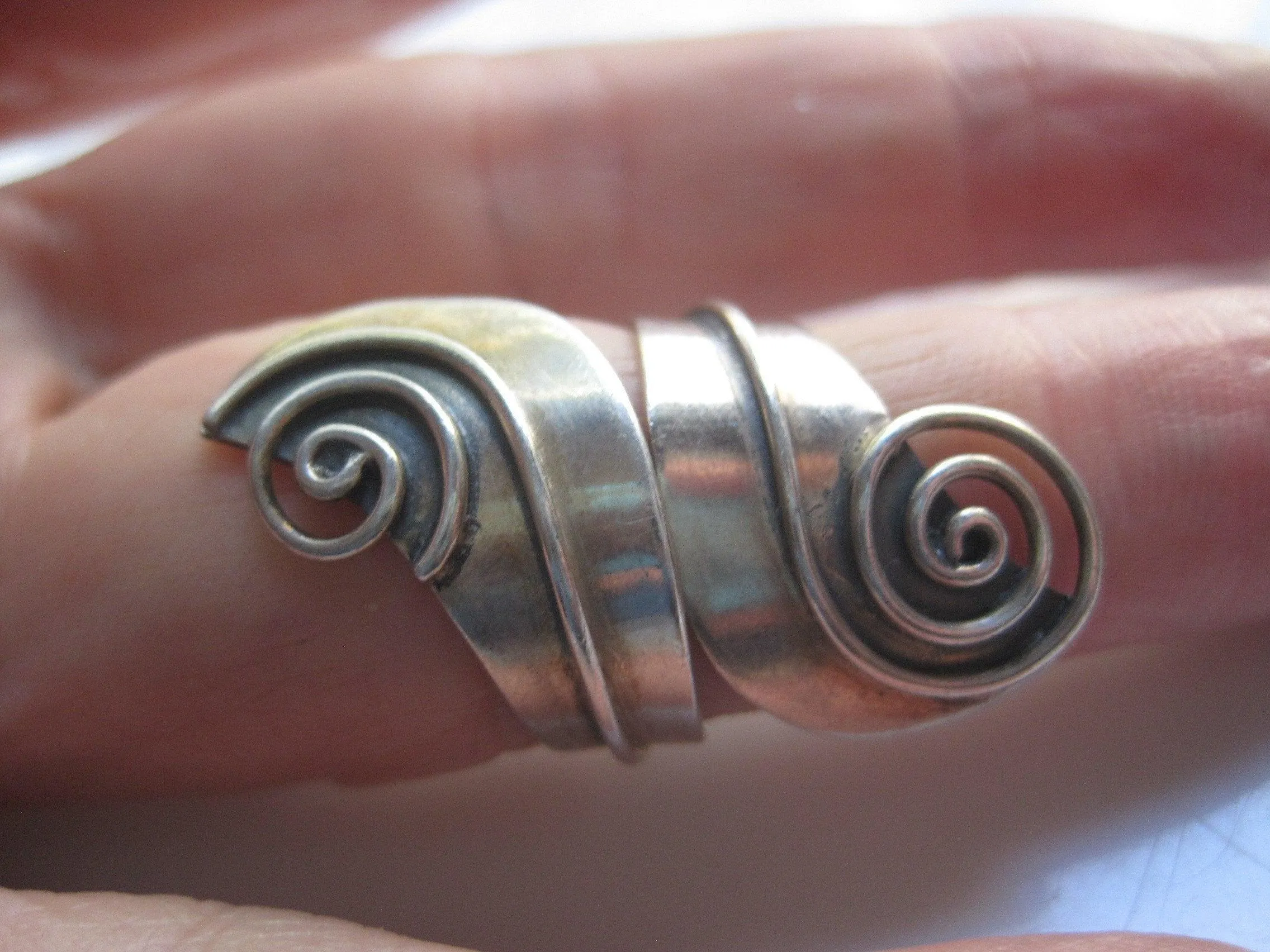 Mexican Ring Sterling Silver Bypass with Swirls