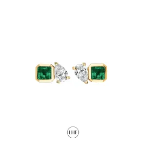 Mini Lovers Duet Emerald & Diamond Studs