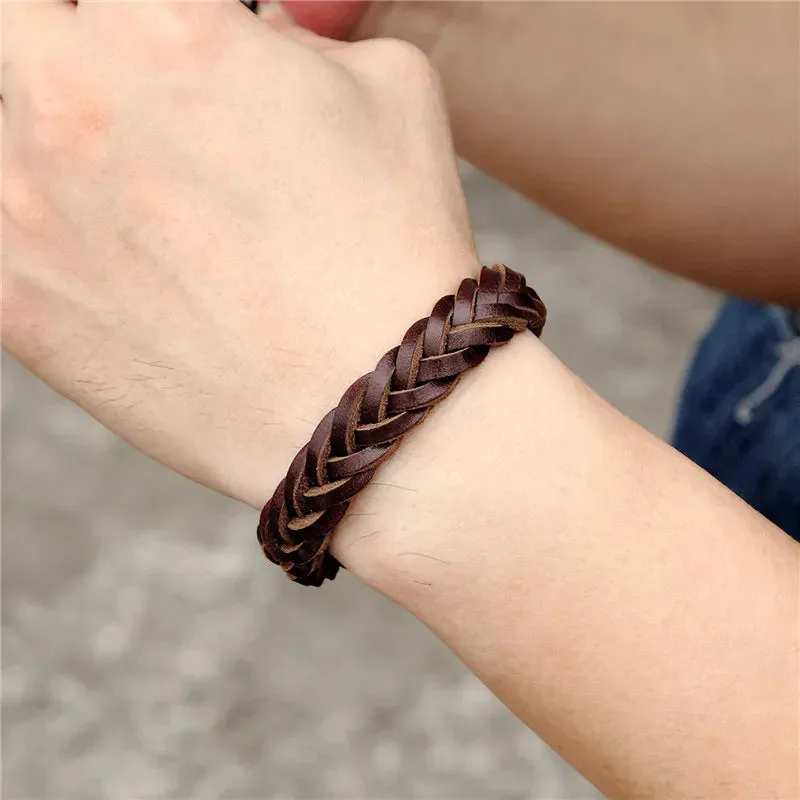 MKENDN 2021 Fashion Stainless Steel Chain Genuine Leather Bracelet Men Vintage Simple Male Braid Jewelry for women