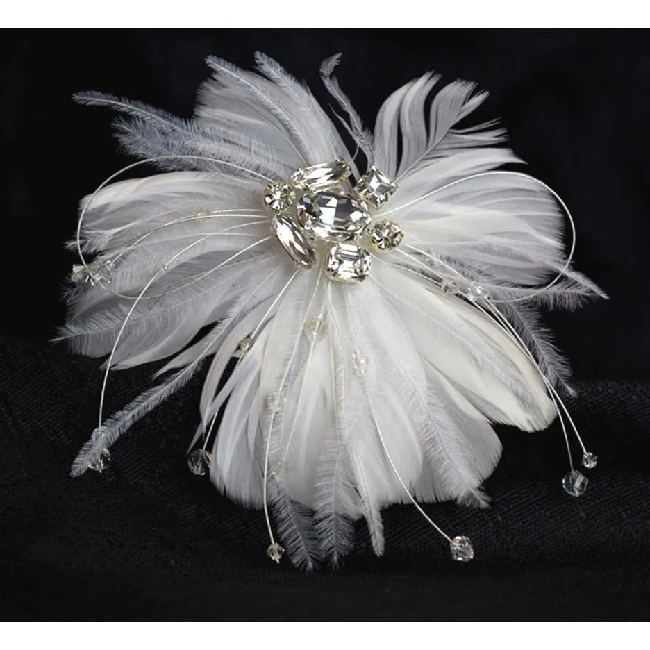 Modern Chic Feather and Crystal Comb