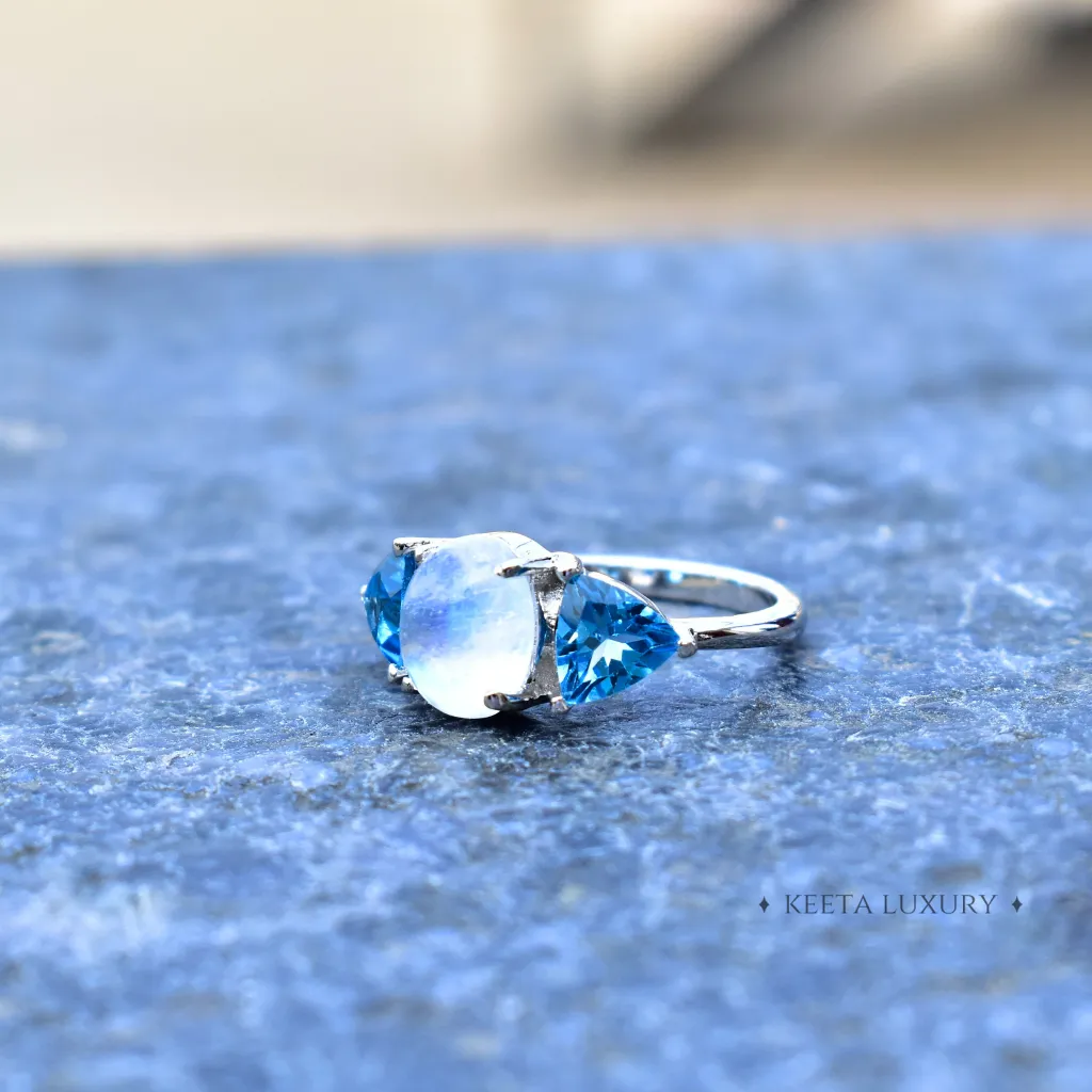 Mystic Blue Moon - Moonstone & Blue Topaz Ring