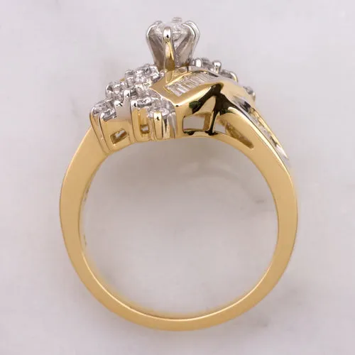 NATURAL DIAMOND COCKTAIL RING BYPASS 14k YELLOW GOLD 1 CARAT 7 GRAM STATEMENT