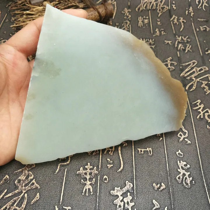 Natural Kunlun Jade Rough Nephrite Raw (419g, 13X11X1.5cm)