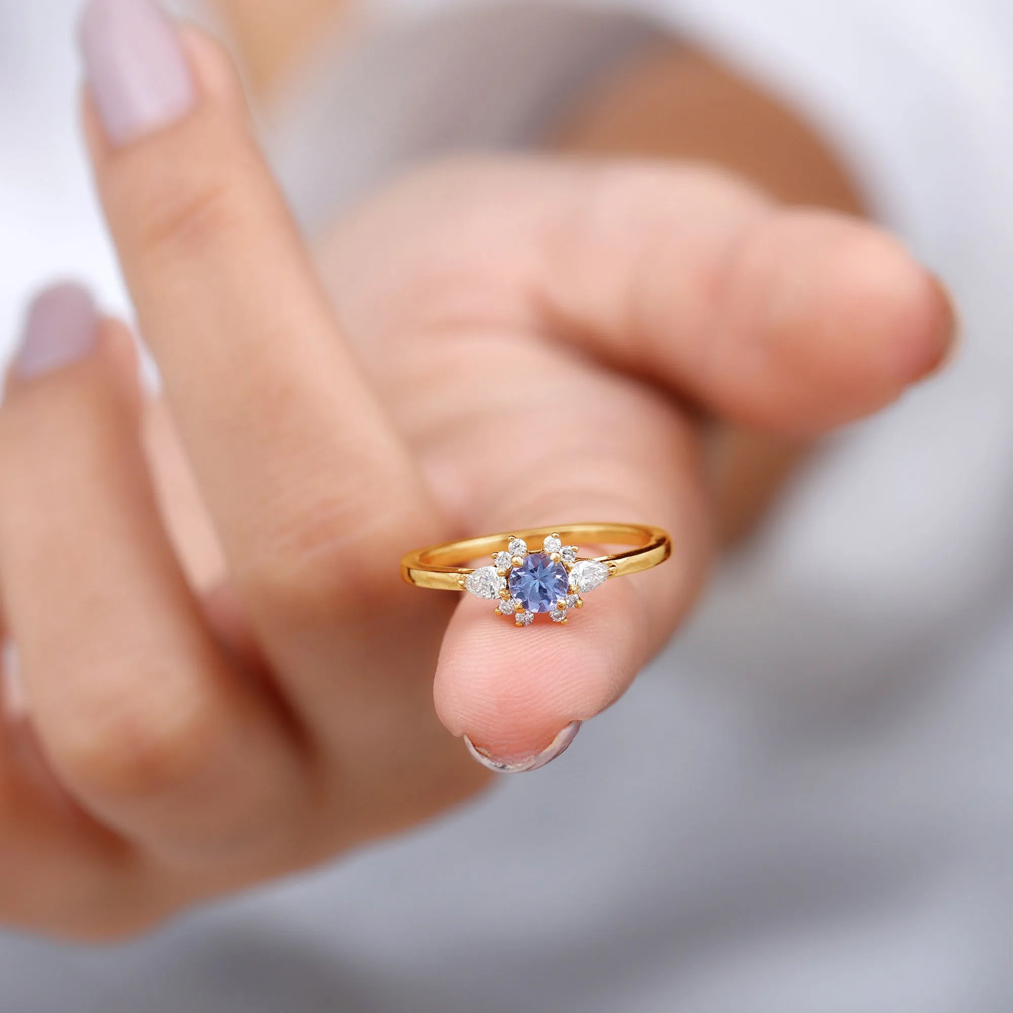 Natural Tanzanite Promise Ring with Diamond Accent