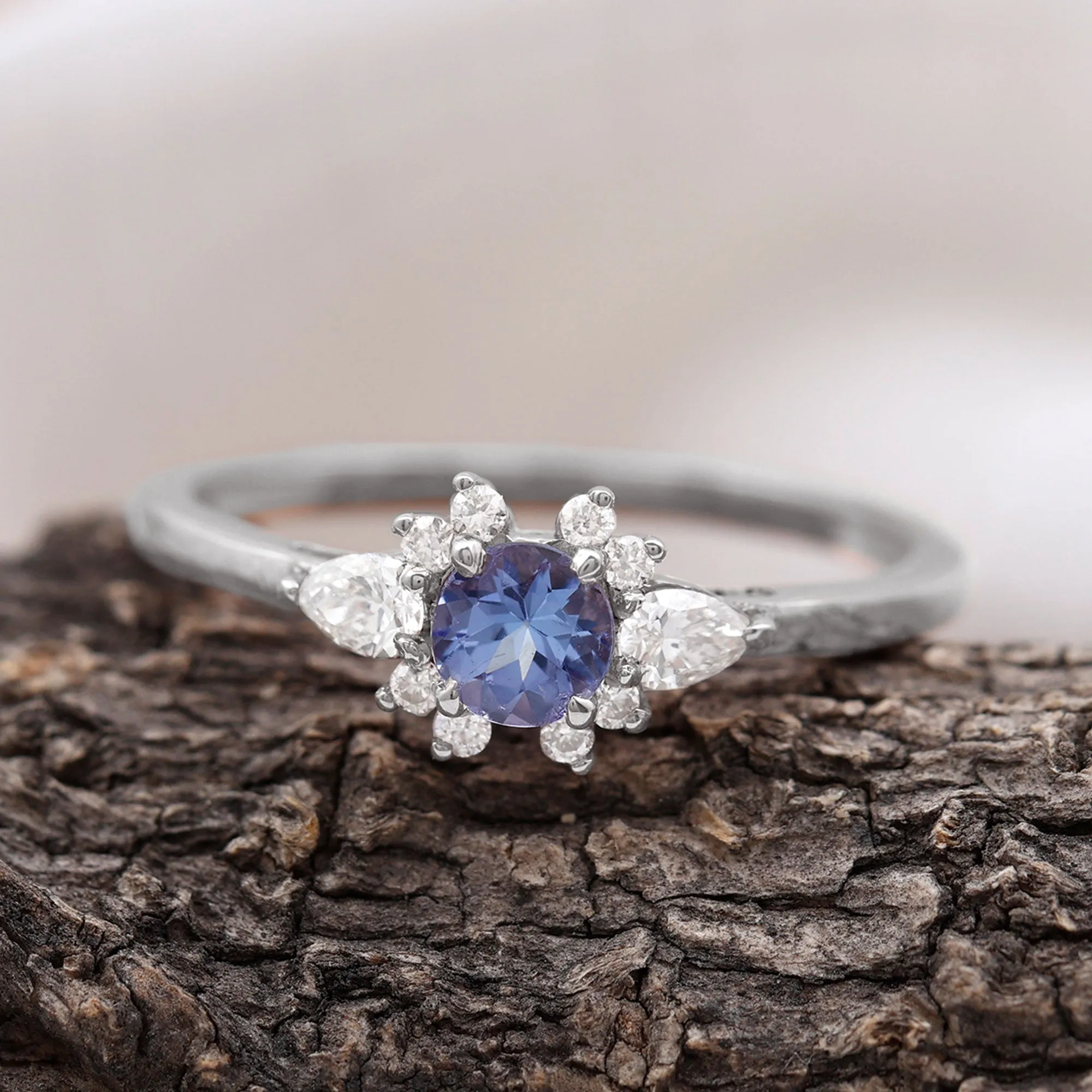 Natural Tanzanite Promise Ring with Diamond Accent