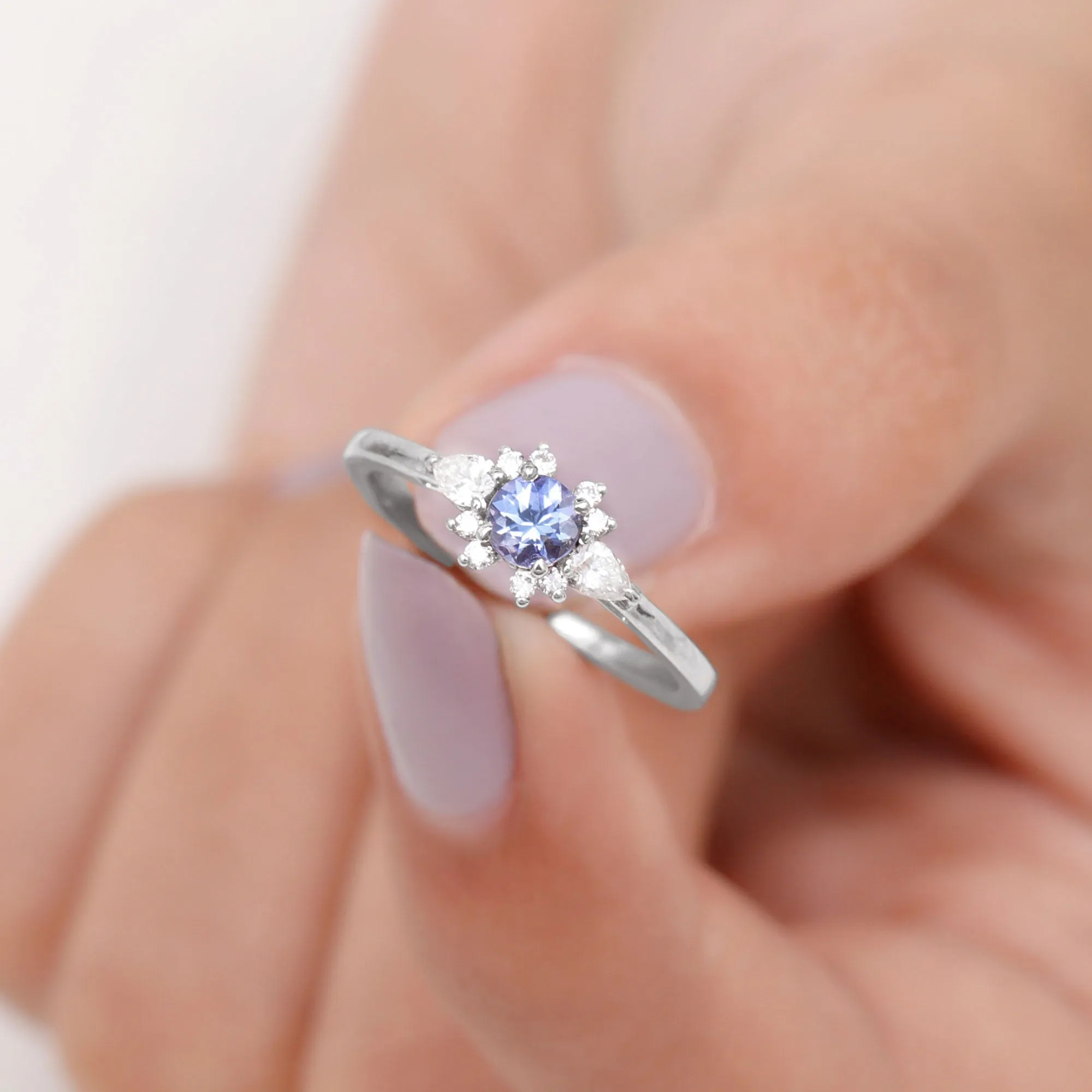 Natural Tanzanite Promise Ring with Diamond Accent