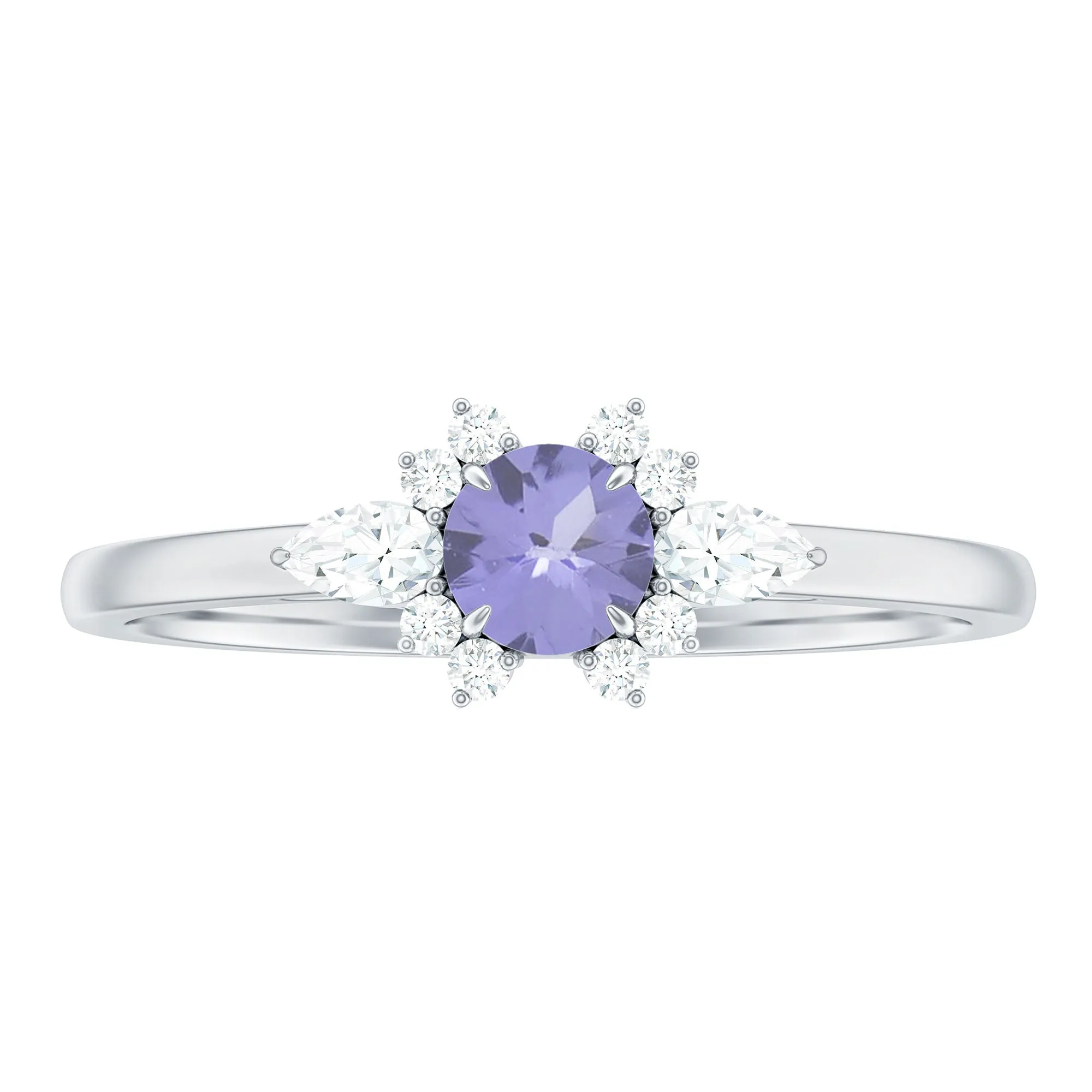 Natural Tanzanite Promise Ring with Diamond Accent