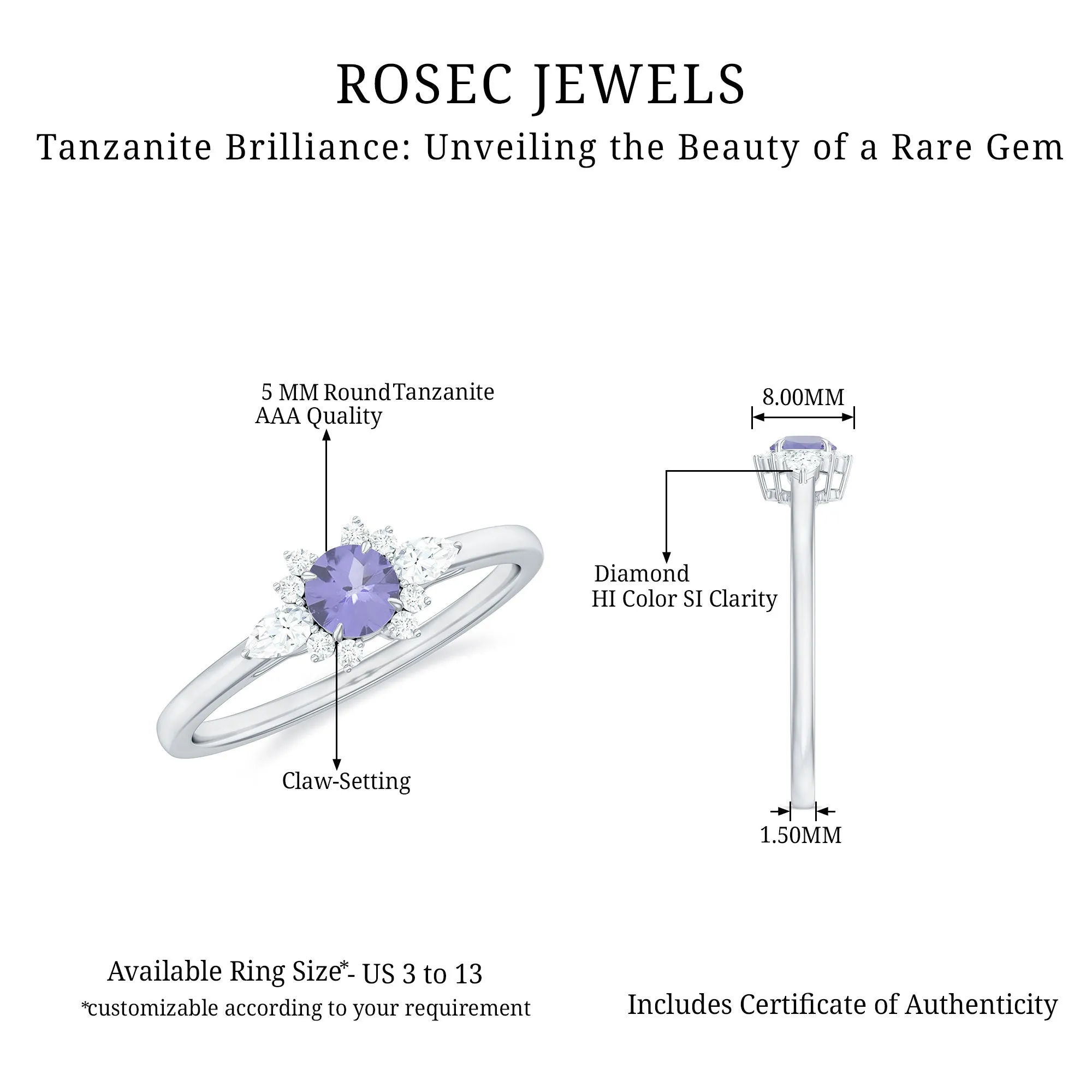 Natural Tanzanite Promise Ring with Diamond Accent