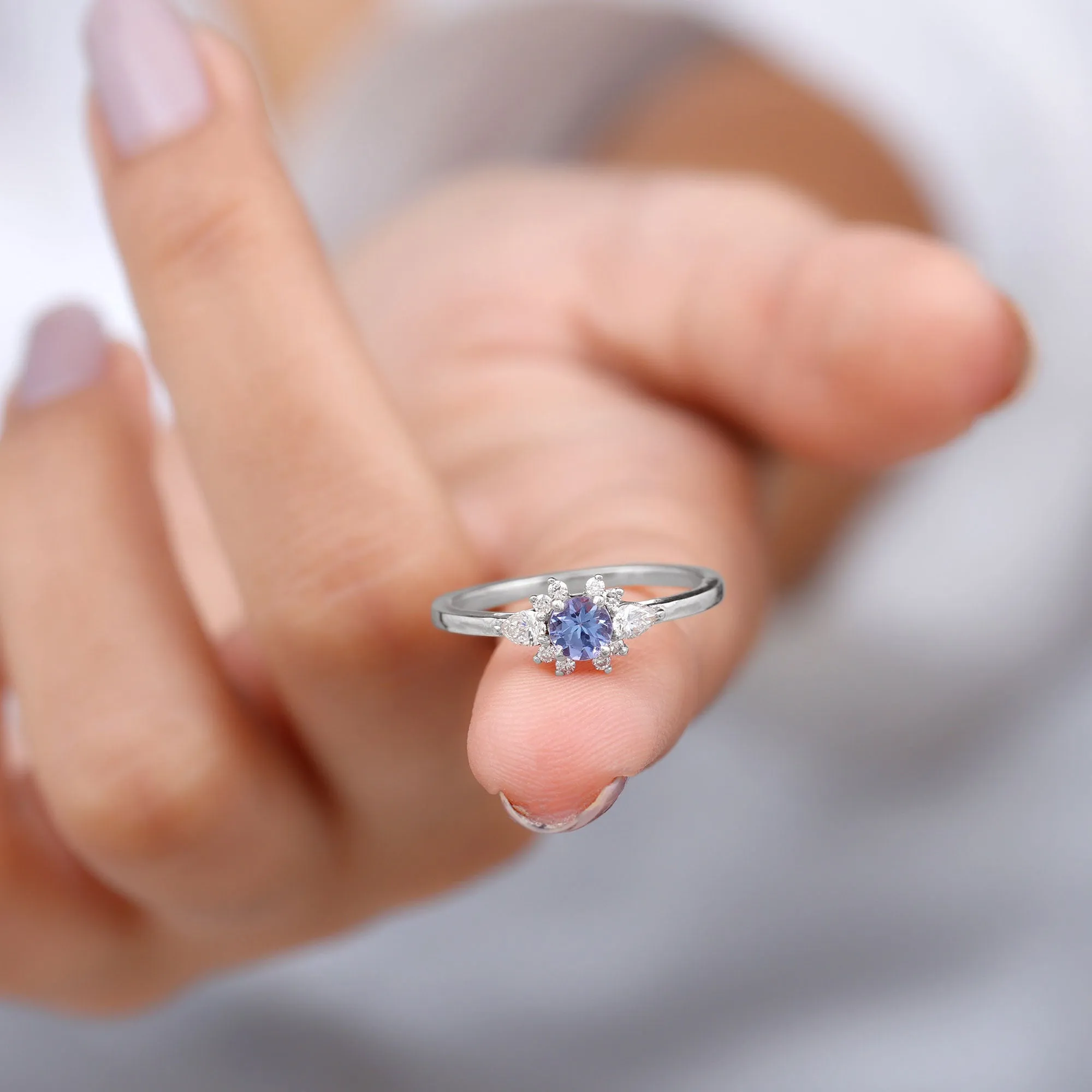 Natural Tanzanite Promise Ring with Diamond Accent