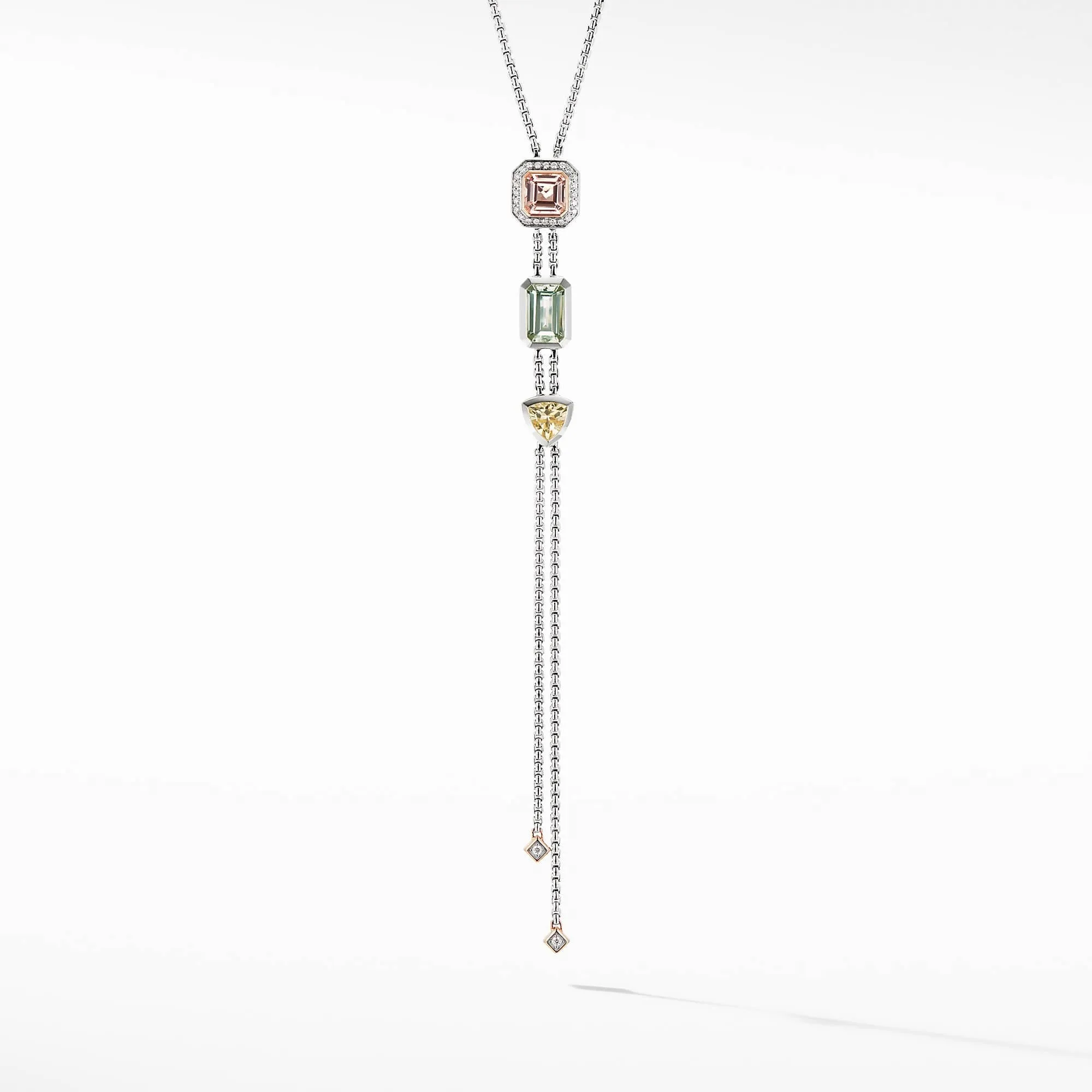 Novella Y Necklace with Morganite, Pavé Diamonds and 18K Rose Gold