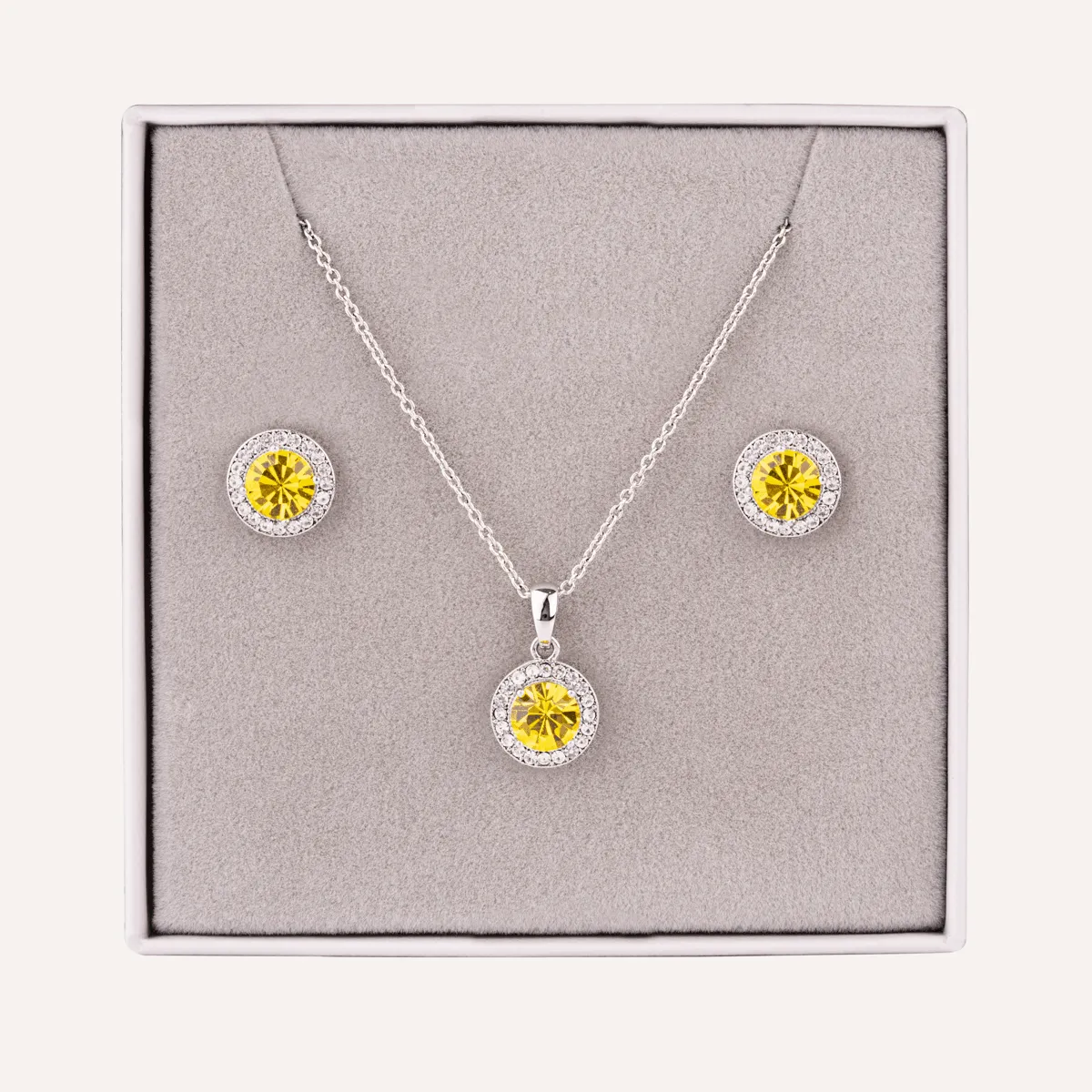 November Citrine-Colour Birthstone Necklace & Earring Set In Silver-Tone