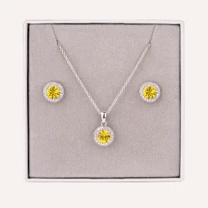 November Citrine-Colour Birthstone Necklace & Earring Set In Silver-Tone