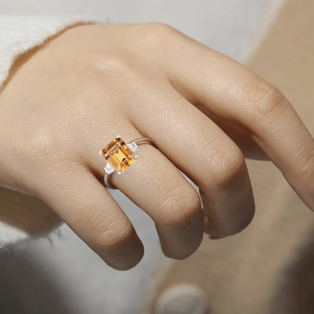 Octagon Citrine Statement Ring