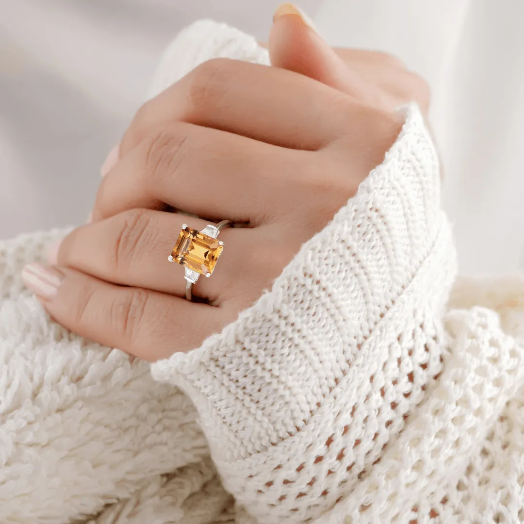 Octagon Citrine Statement Ring