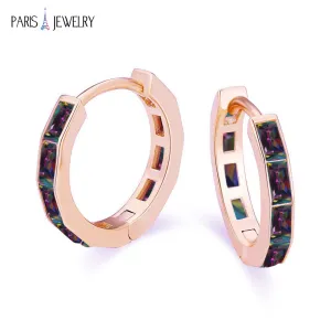 Paris Jewelry 18K Rose Gold Created Mystic 3Ct Emerald Cut Huggie Hoop Earrings Plated