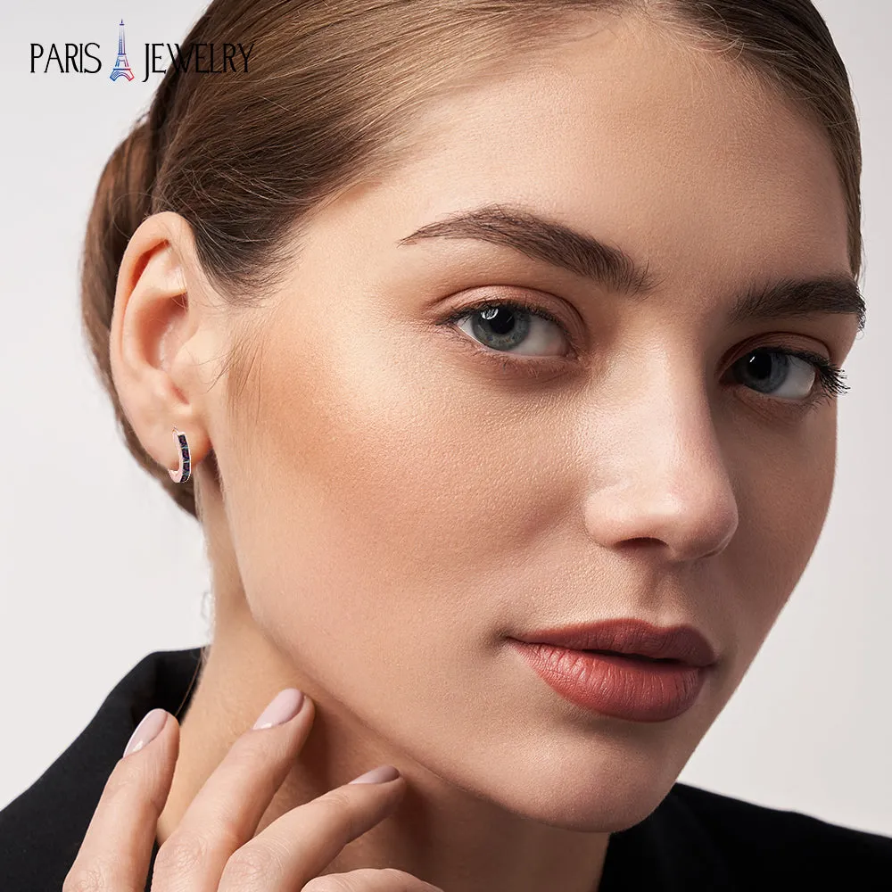 Paris Jewelry 18K Rose Gold Created Mystic 3Ct Emerald Cut Huggie Hoop Earrings Plated