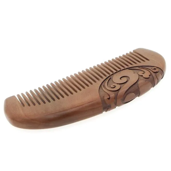 Peachwood Carved Engraved Clouds Seamless Dome Hair Comb