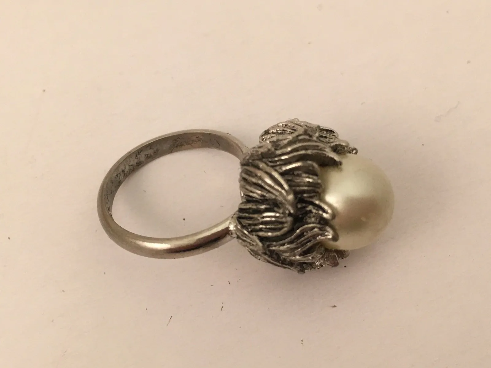 Pearl Floral Cocktail Ring Statement Vintage Jewelry