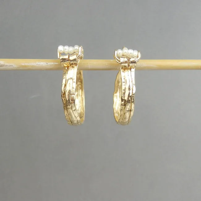 Pearl Golden Crown Hoop Earrings