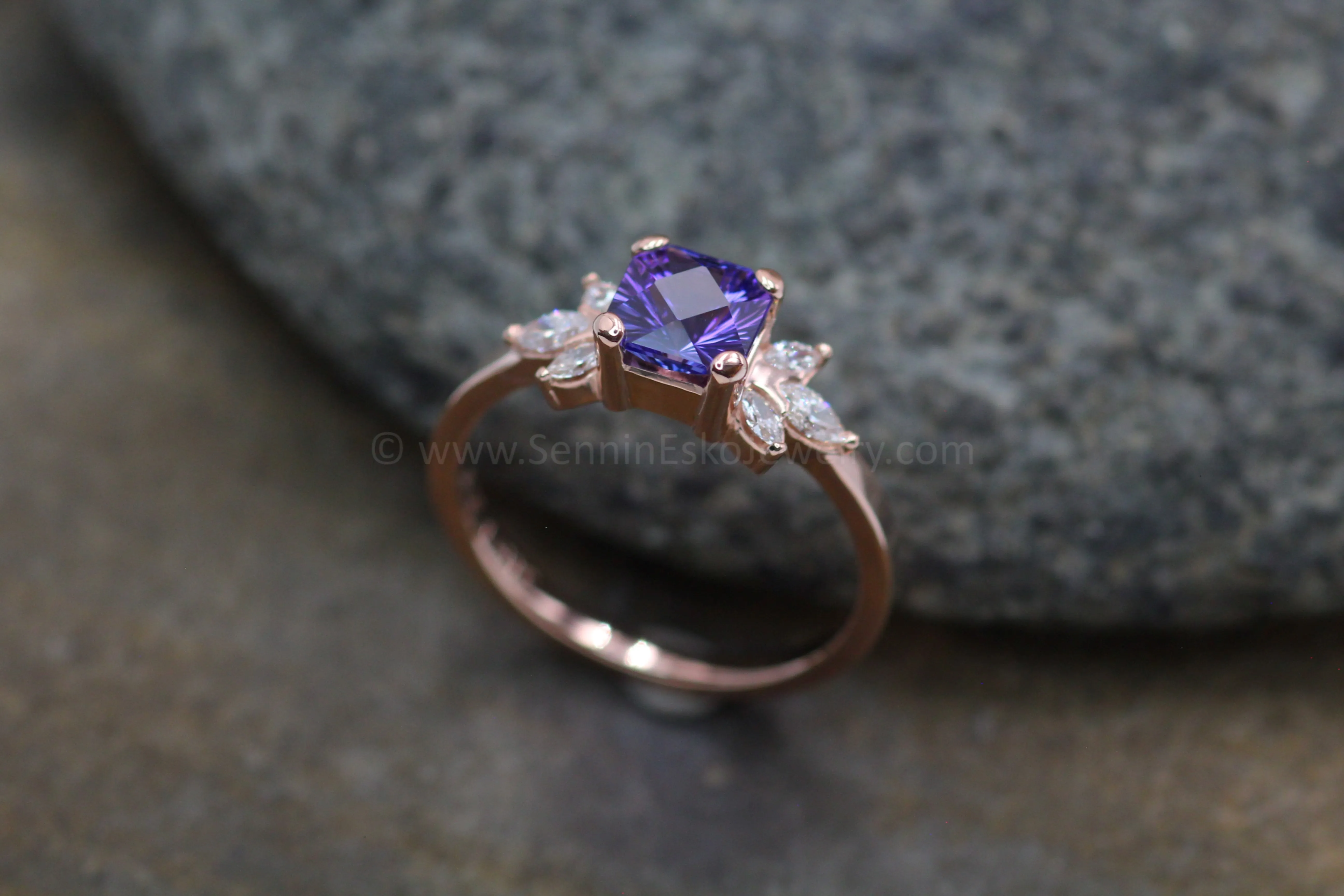 Peekaboo Medium/Lightweight Ring Setting - Depicted with an Octagonal Fantasy Cut Tanzanite (Setting Only, Center Stone Sold Separately)