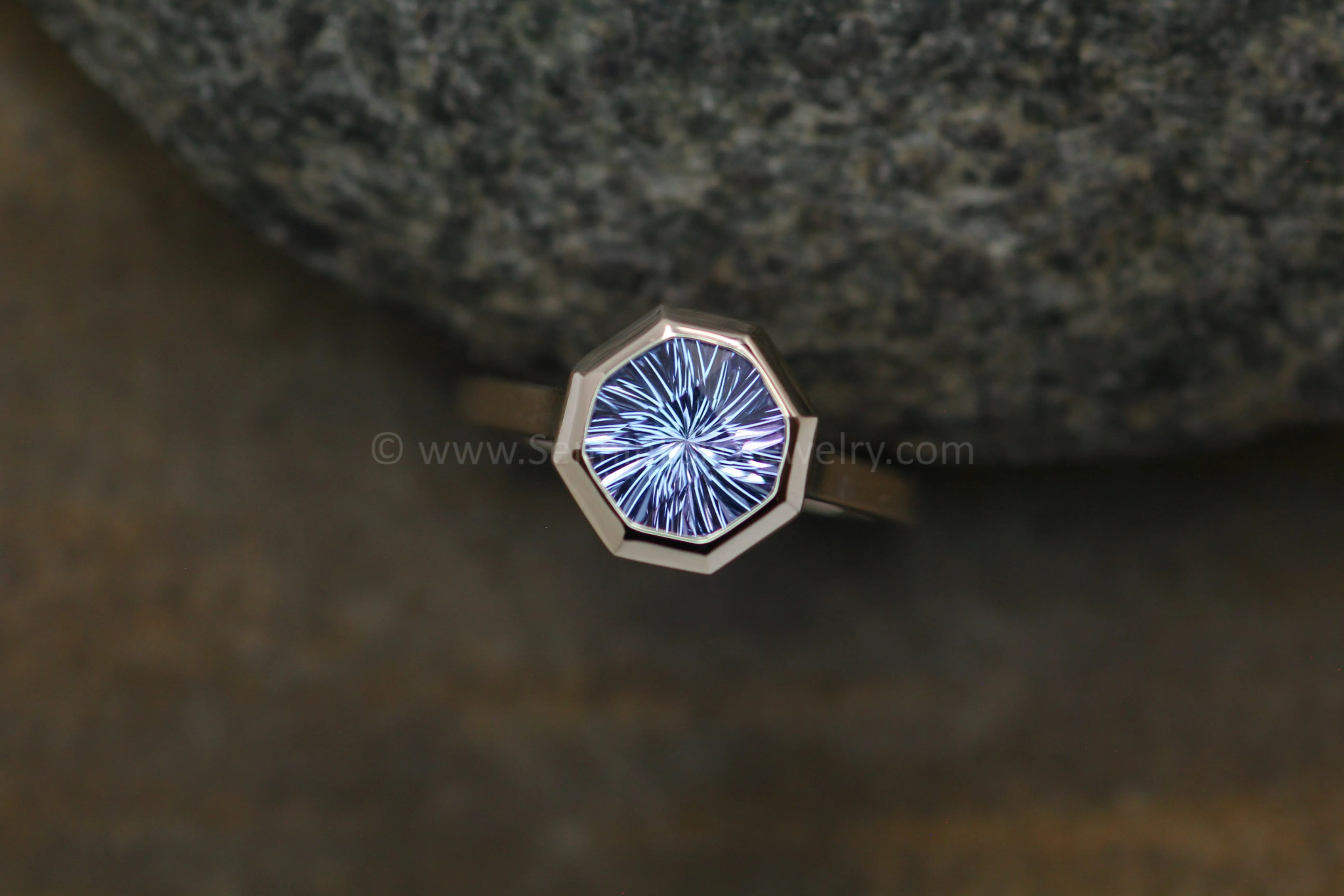 Peekaboo Medium/Lightweight Ring Setting - Depicted with an Octagonal Fantasy Cut Tanzanite (Setting Only, Center Stone Sold Separately)