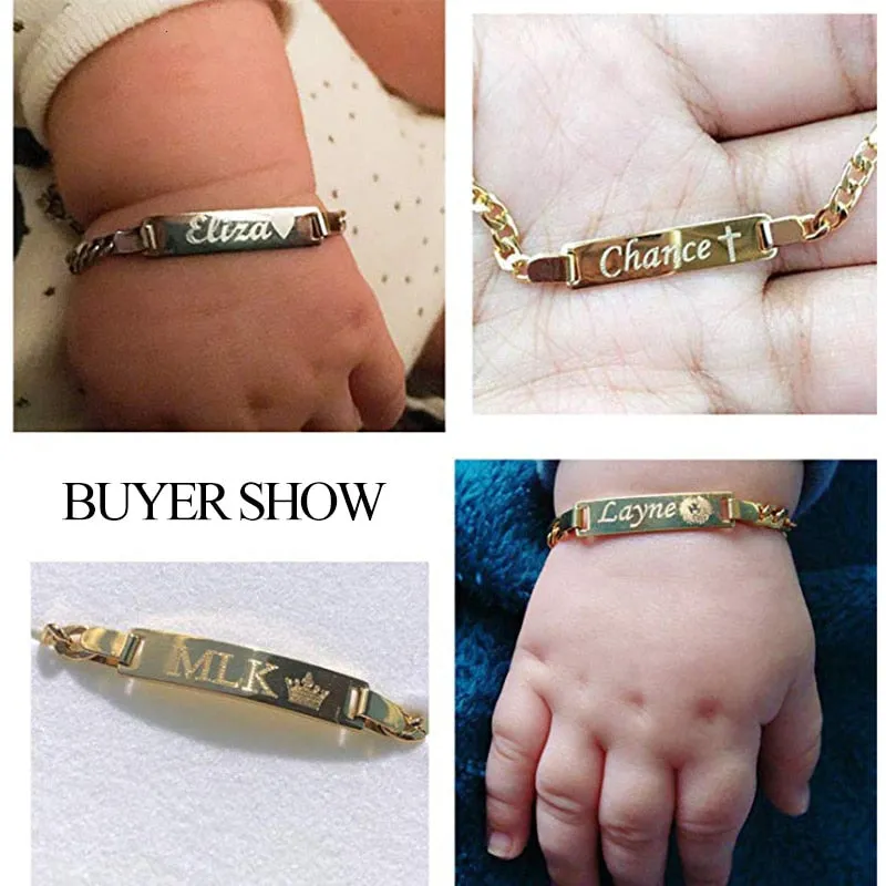 Personalized Custom Baby Name Bracelet Gold Tone Solid Stainless Steel Adjustable Bracelet