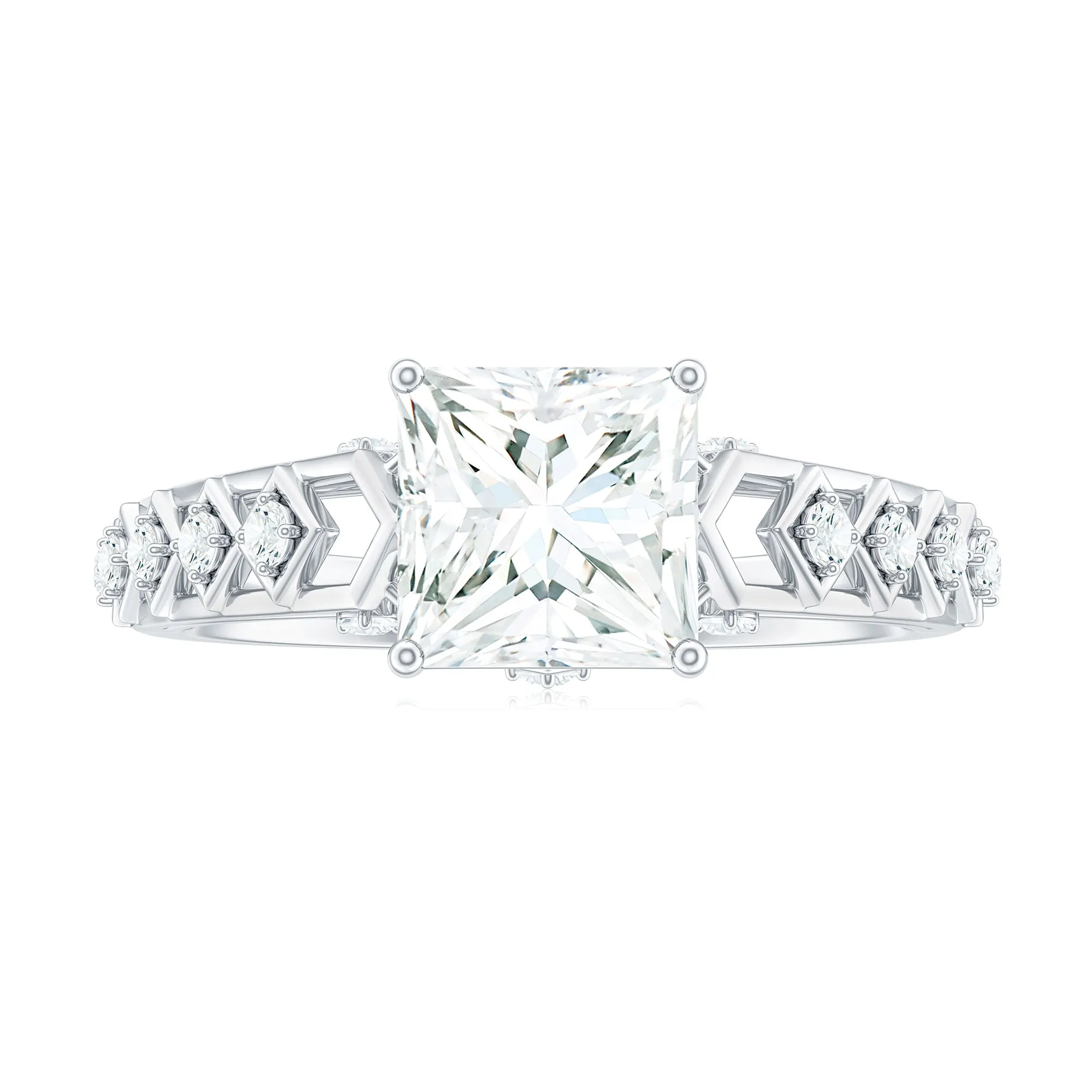 Princess Cut Certified Moissanite Gold Solitaire Engagement Ring