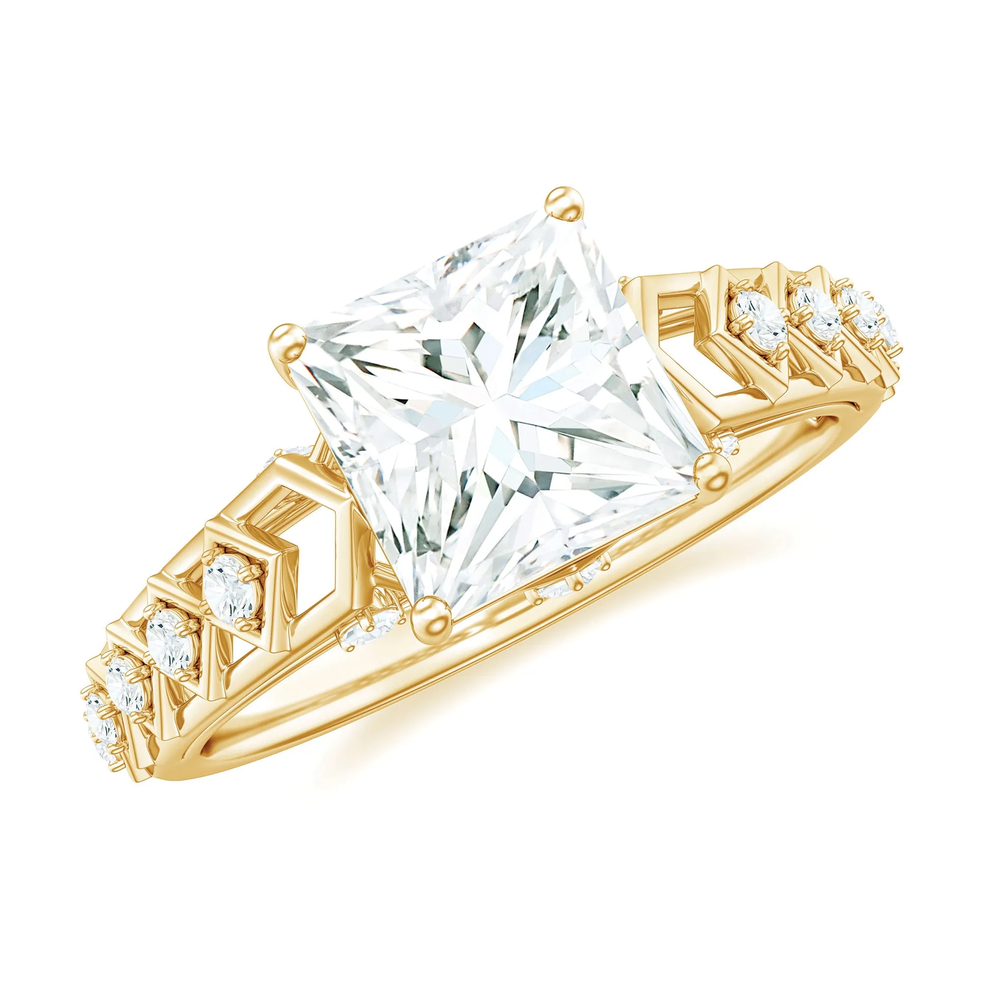 Princess Cut Certified Moissanite Gold Solitaire Engagement Ring