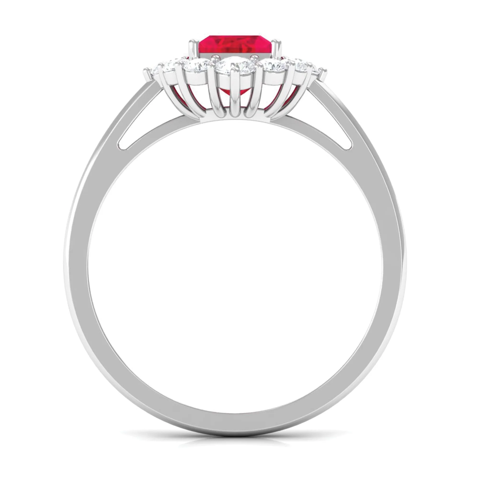 Princess Cut Lab Grown Ruby Ring with Diamond Halo