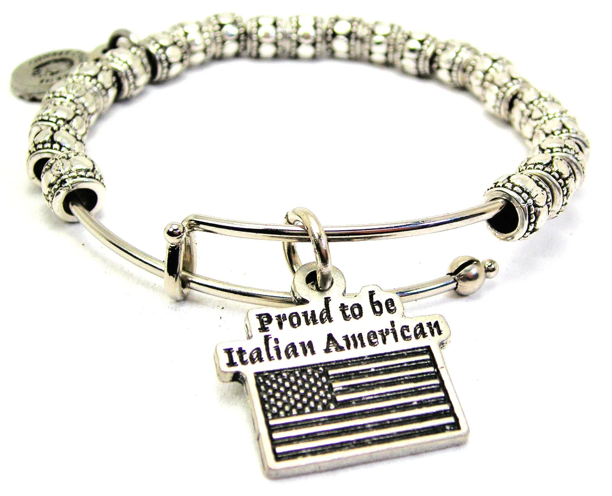 Proud To Be Italian American Metal Beaded Bracelet