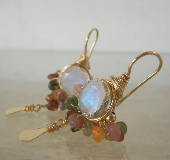 Rainbow  Moonstone Goddess  Earrings