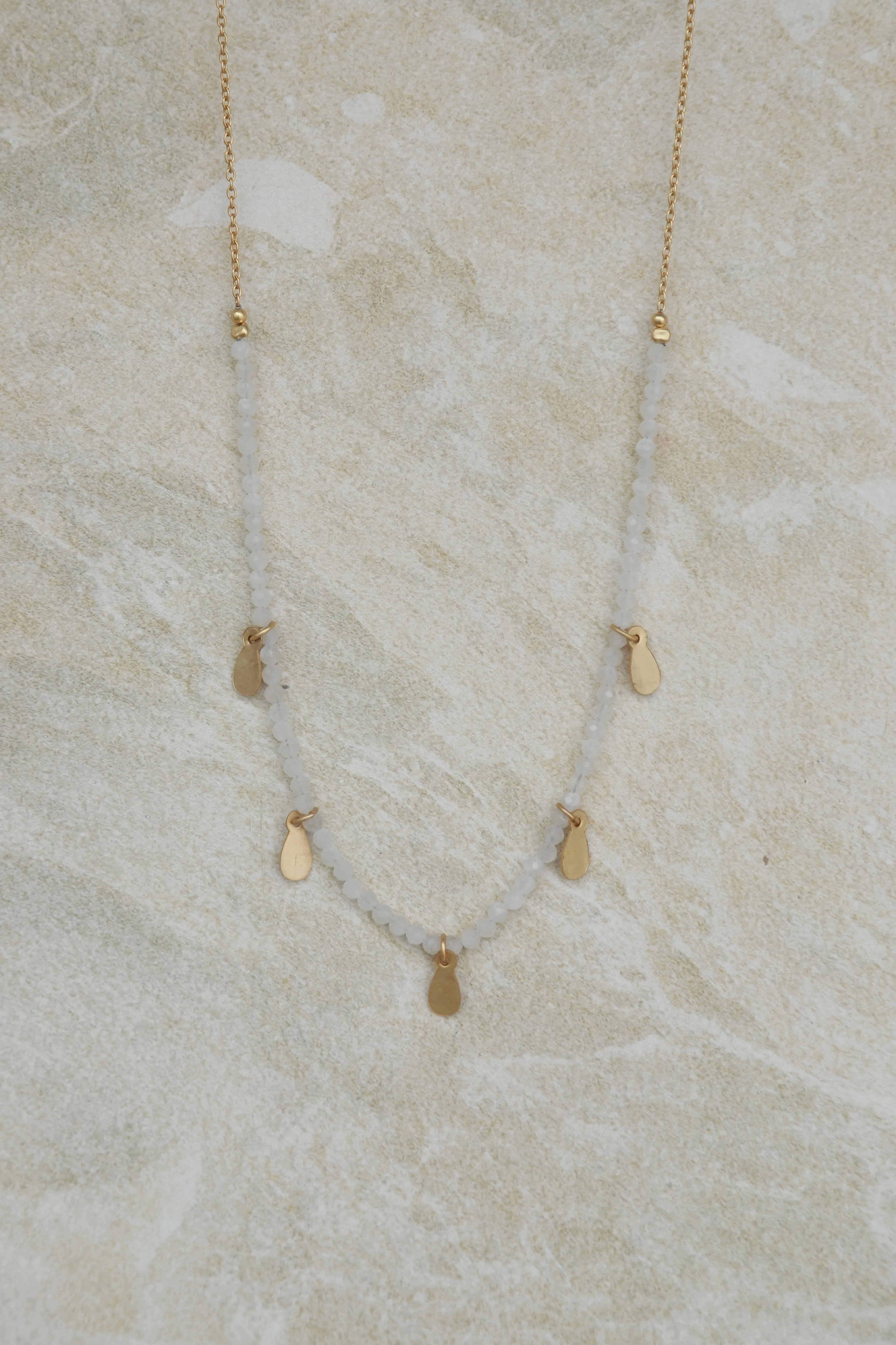 Rainbow Moonstone Necklace with Gold Charms