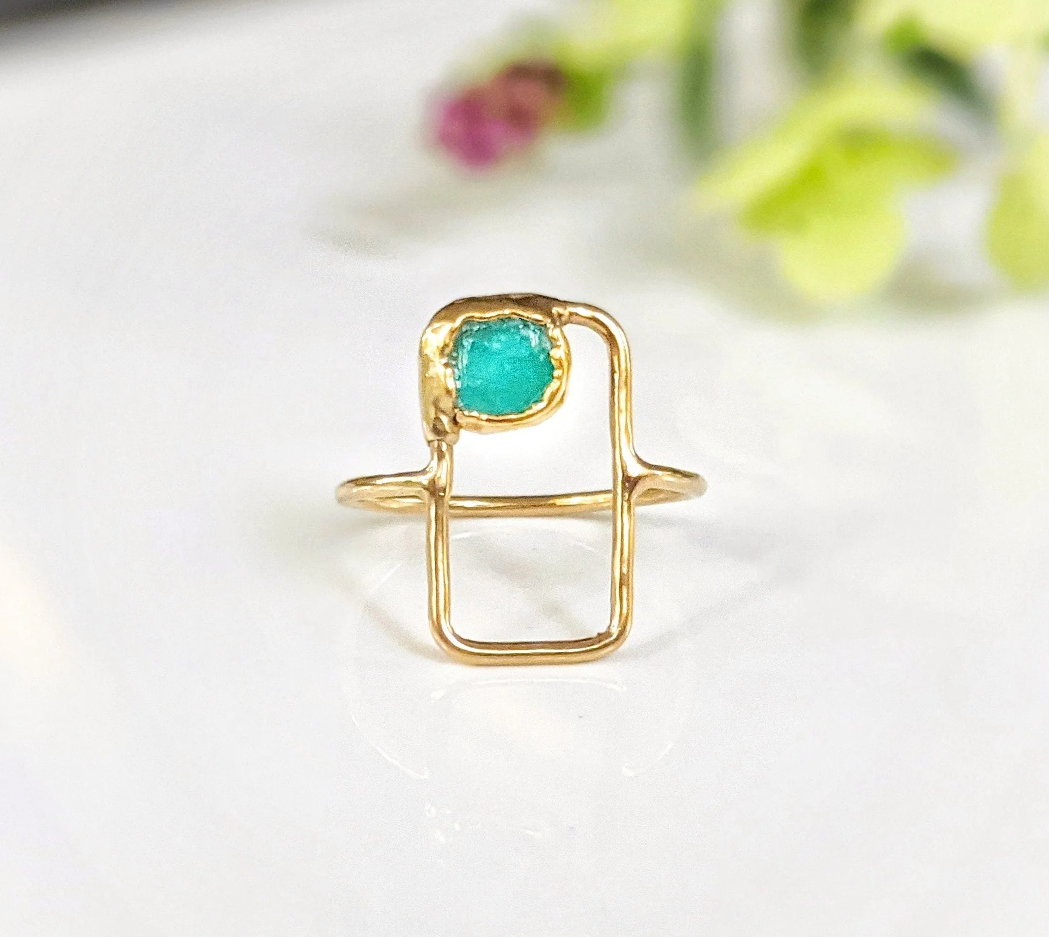 Raw peruvian opal geometric ring