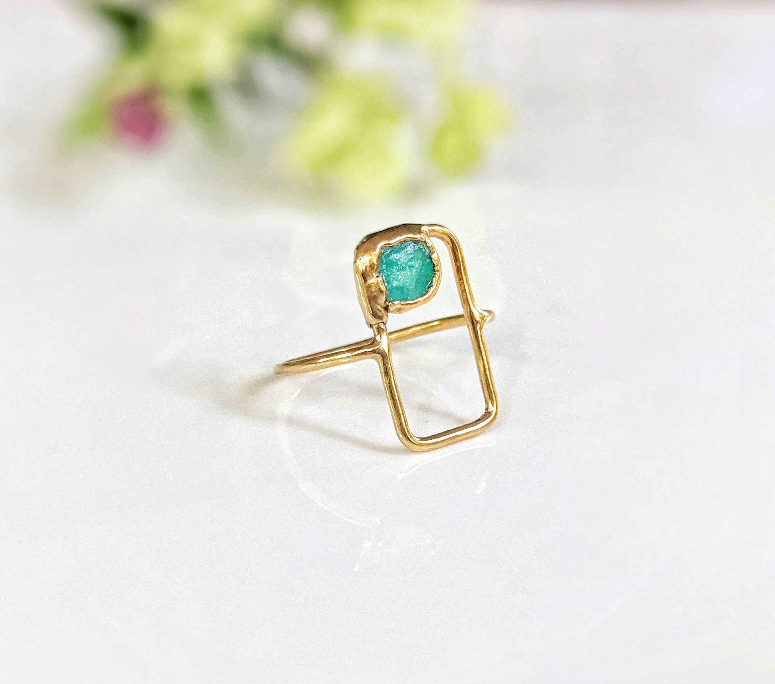 Raw peruvian opal geometric ring