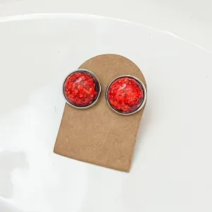 Red Glitter Stud Earrings