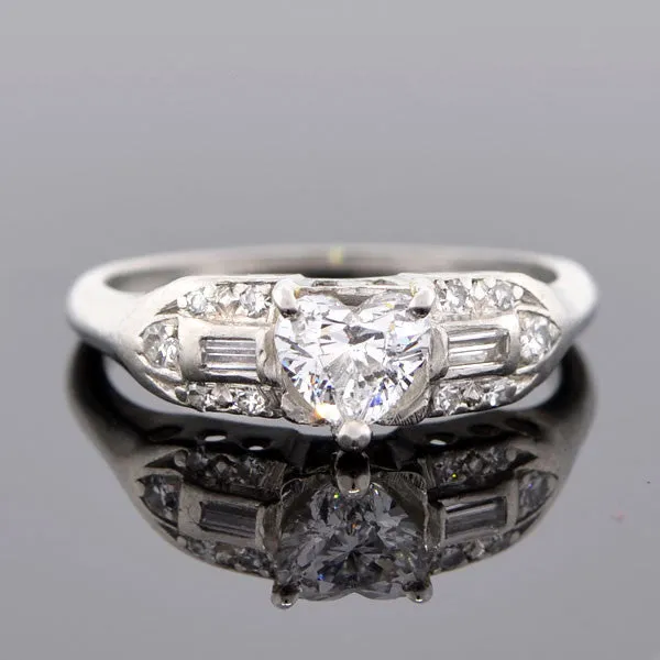 Retro Platinum & Heart Shaped Diamond Engagement Ring 0.50ct