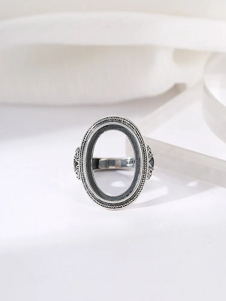 Ring Blank Cabochon Setting 13x18mm 925 Solid Sterling Silver Bezel Vintage Adjustable For One Stone DIY Jewelry Finding Wholesale 1pc