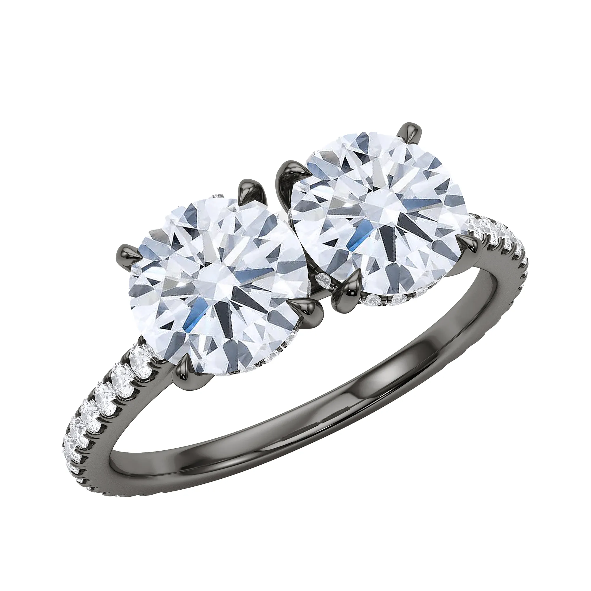 Round Pave Twin Diamond Ring