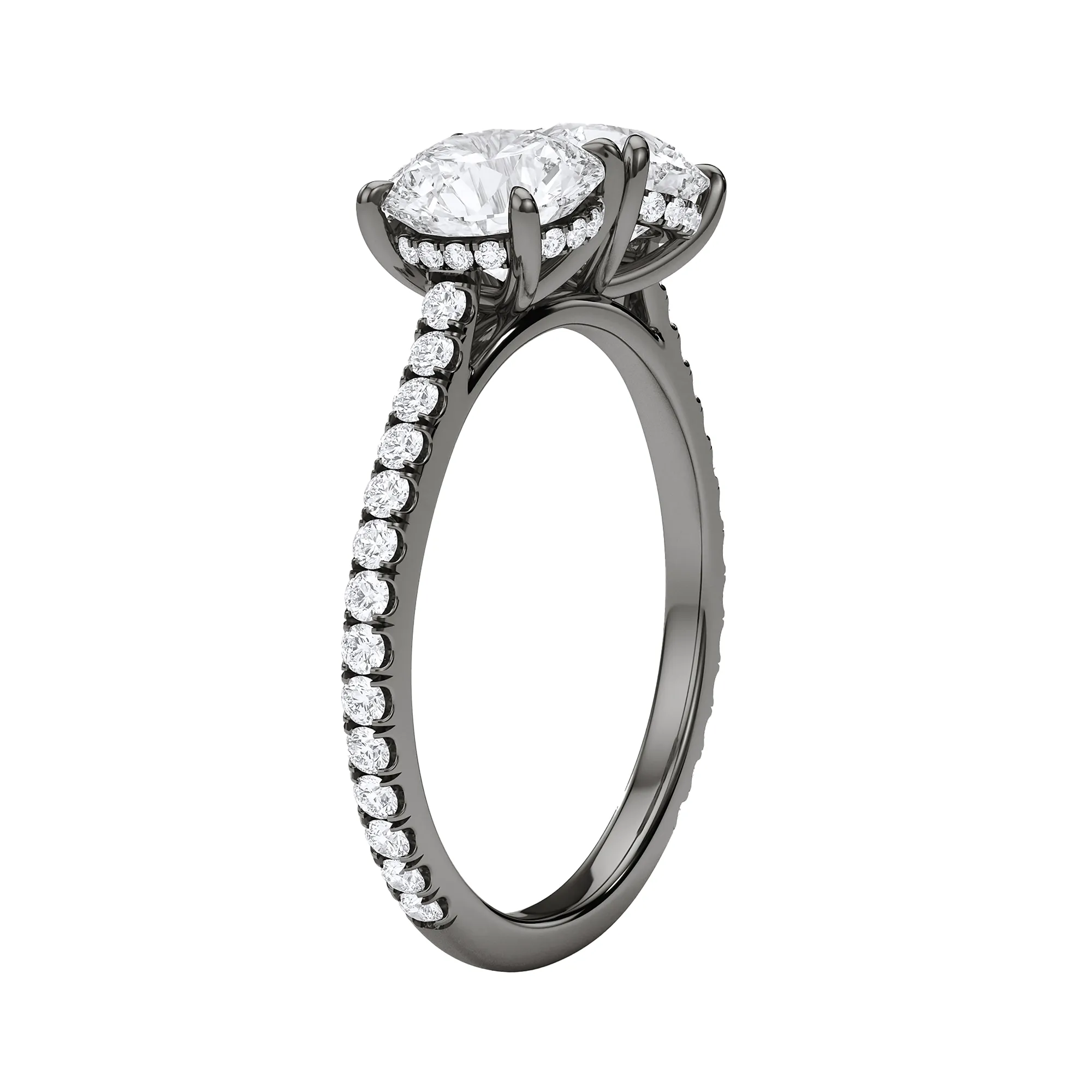 Round Pave Twin Diamond Ring