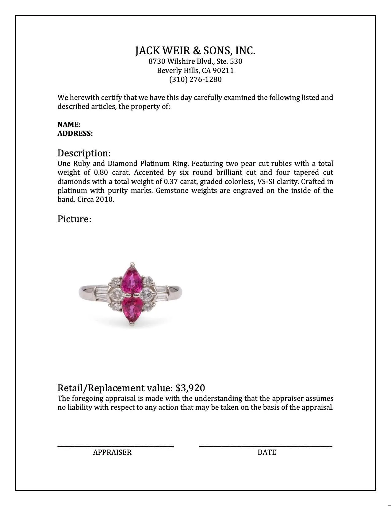 Ruby and Diamond Platinum Ring