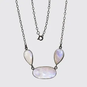 Short Faceted Rainbow Moonstone Stone Drop Necklace