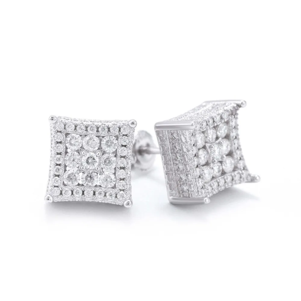 Side Halo Square Moissanite Earrings 14K Gold