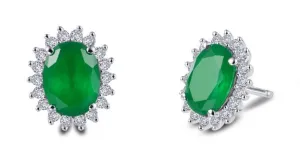 Simulated Emerald Halo Post Earrings E0308CEP