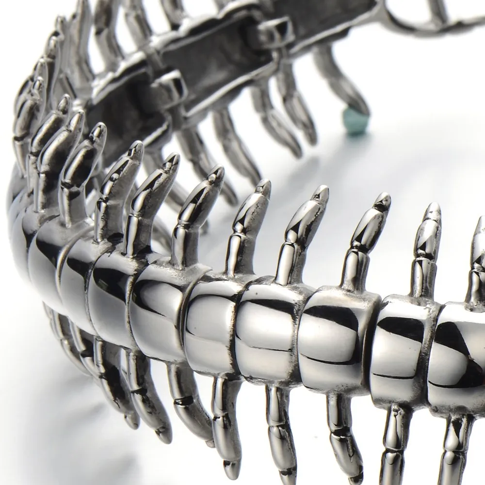 Stainless Steel Large Centipede Bangle Bracelet Silver Color Polished Mens